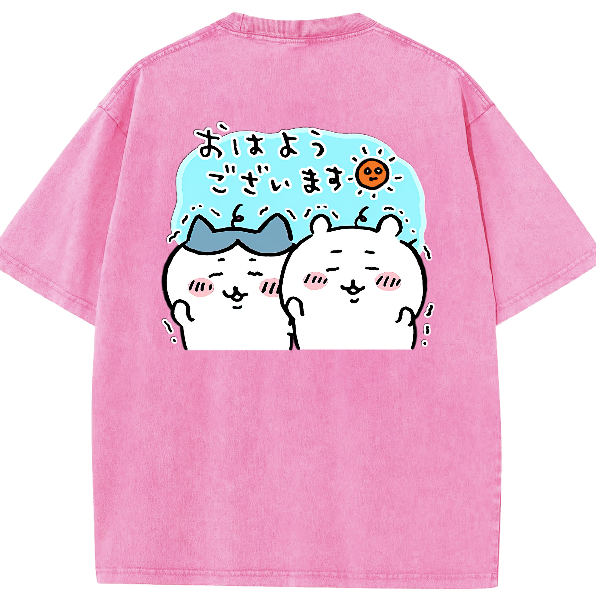 （画像用） ちいかわ ハチワレ Chii-kawa hachiware 綿100% ヴィンテージ風 半袖Tシャツ（背面プリント）